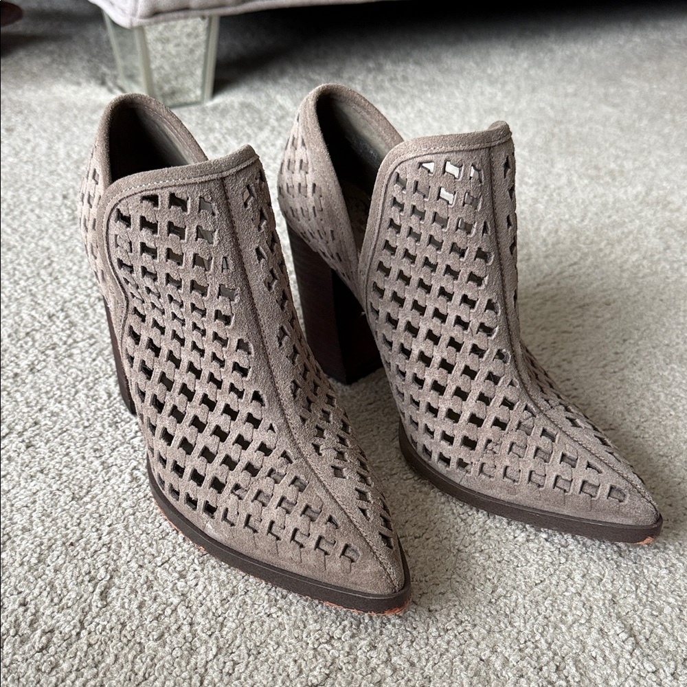 Vince Camuto Taupe Heeled Cutout Boots